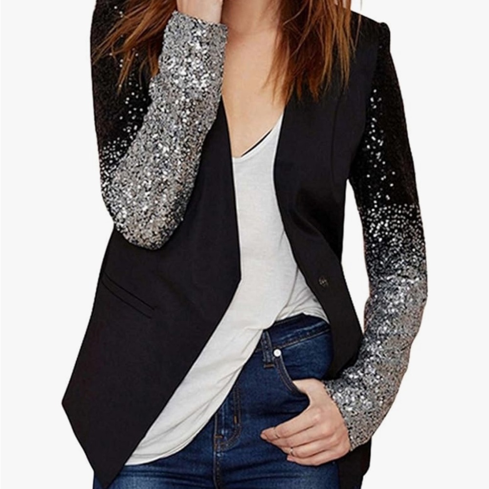 Silver and Black Sparkly Blazer with Tailored Fit
